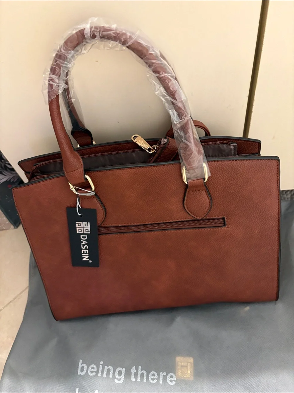 Classic Structured Satchel in Brown with Gold Accents